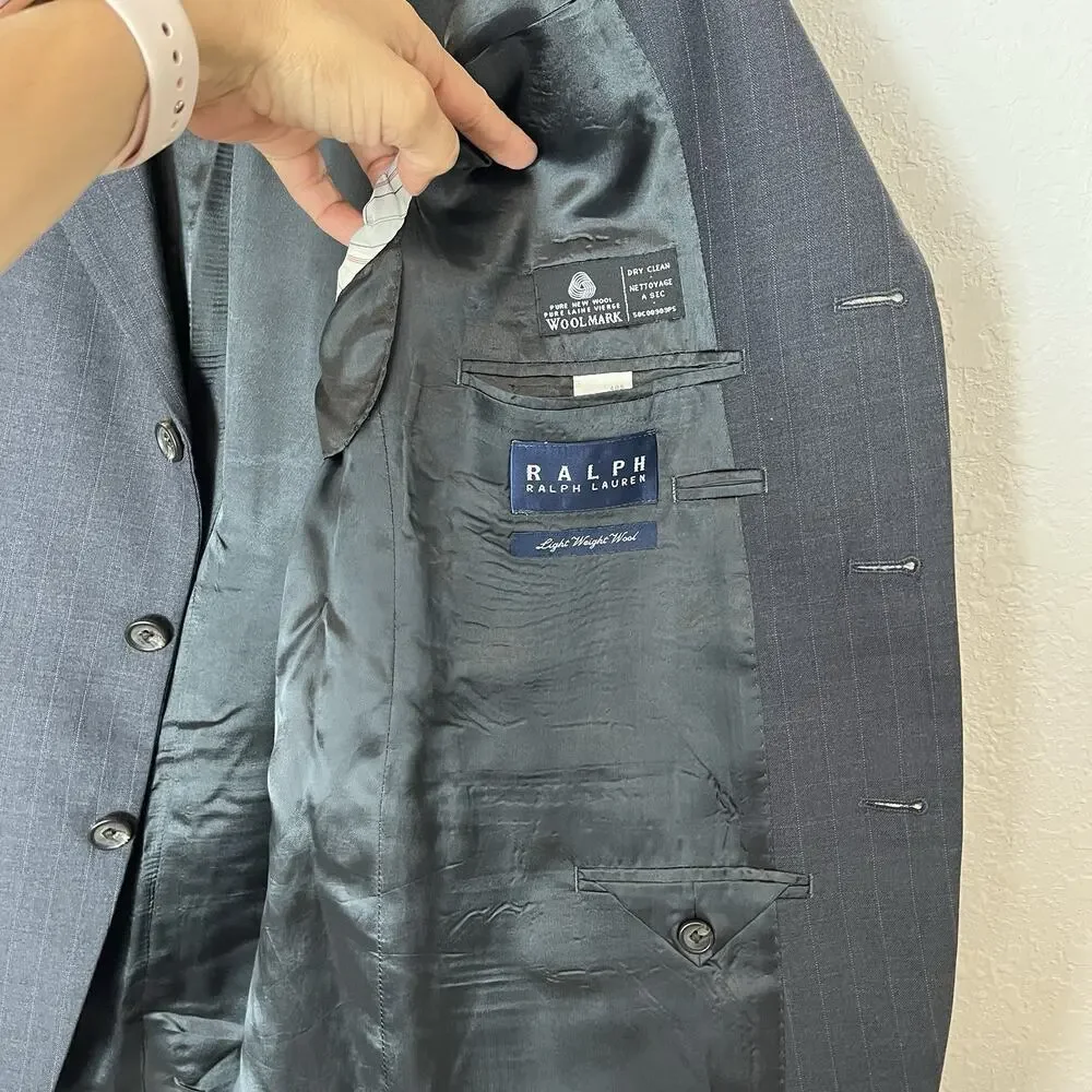 Ralph Ralph Lauren Grey Striped Blazer single breasted 3 button size 40S Wool